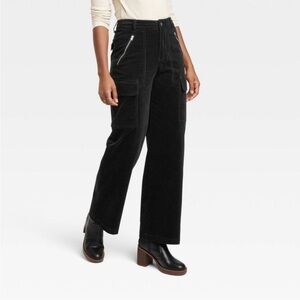Universal Thread High Rise Straight Leg Corduroy Cargo Jeans in Black NWT 12